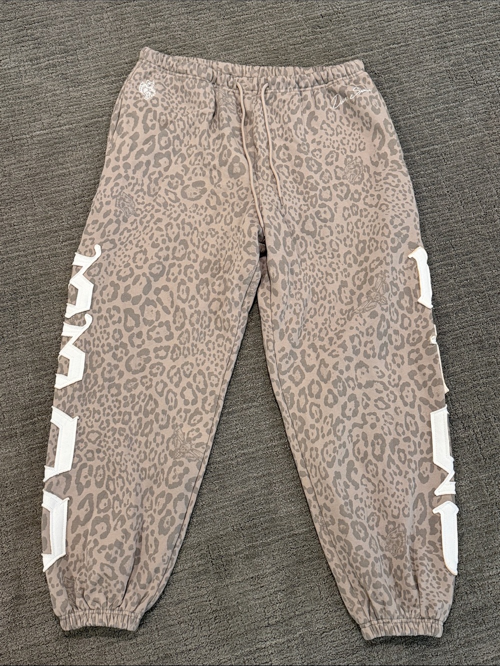 Darc Sport Taupe Leopard Print Joggers with White Side Panels